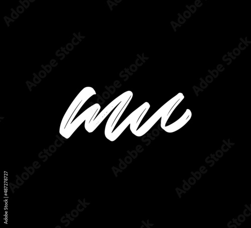 White Vector Letters Logo Brush Handlettering Calligraphy Style In Black Background Initial mu