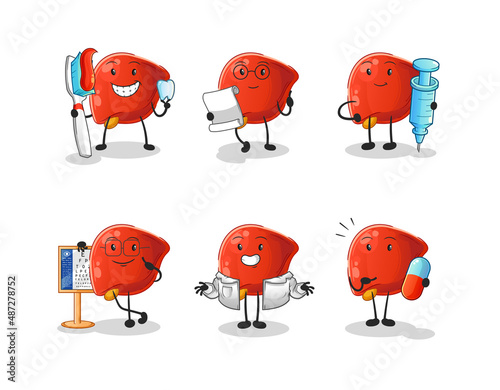 liver doctor group character. cartoon mascot vector