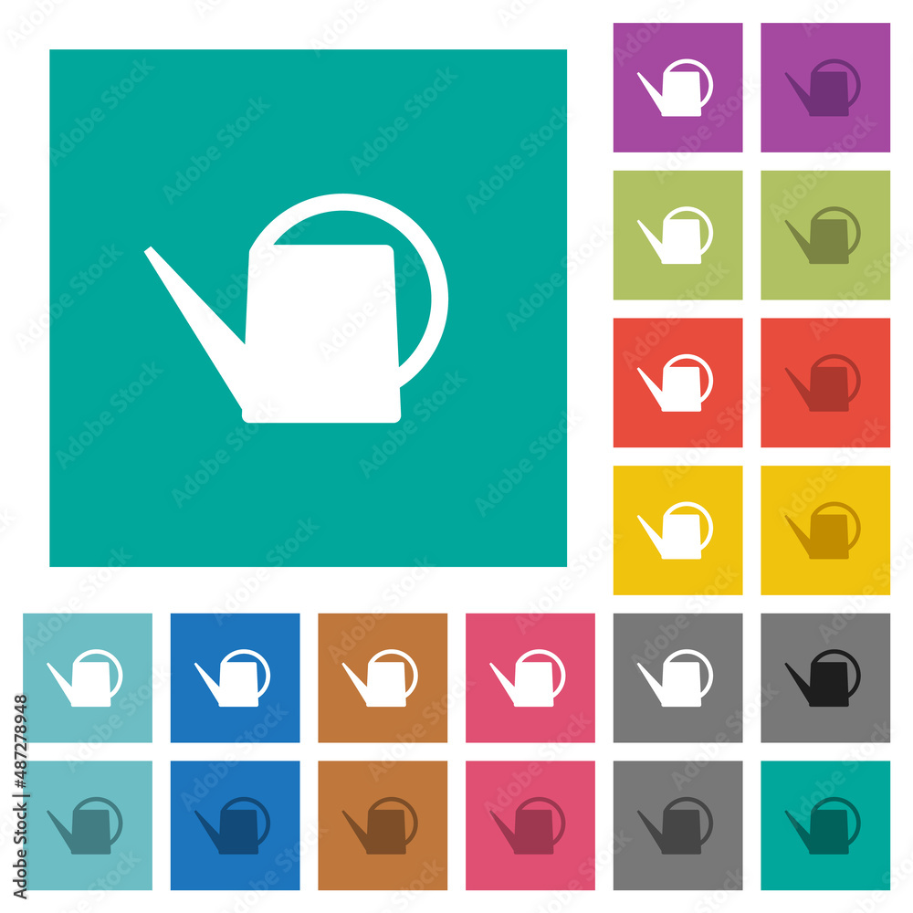 Watering can square flat multi colored icons Watering can square flat multi colored icons