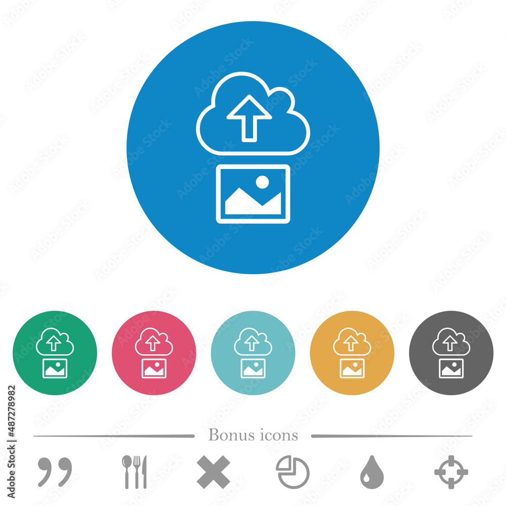 Upload image to cloud outline flat round icons Upload image to cloud outline flat round icons