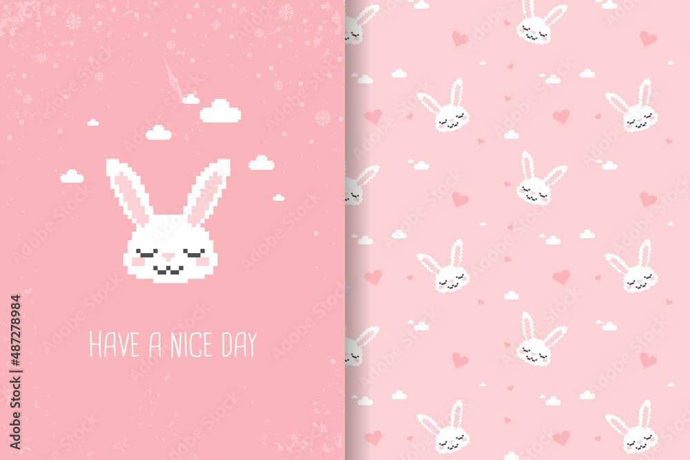 bunny seamless pattern rabbit pattern pixel art style bunny seamless pattern rabbit pattern pixel art style