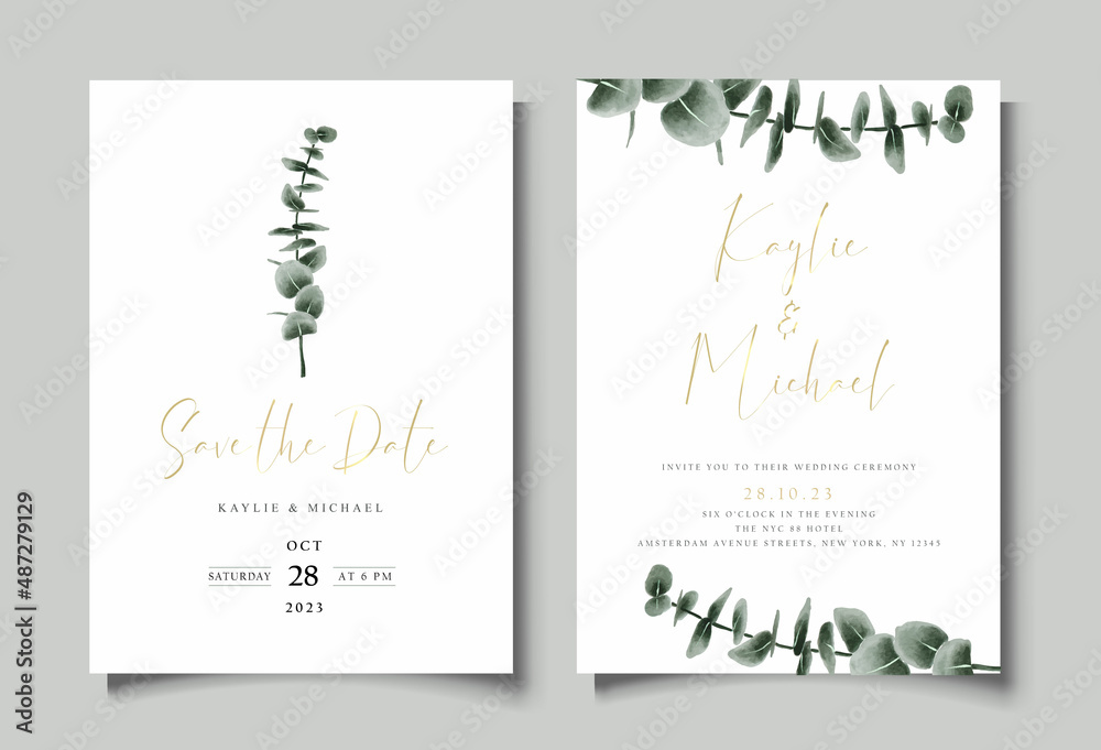 Watercolor Eucalyptus Leaves Wedding Invitation Card
