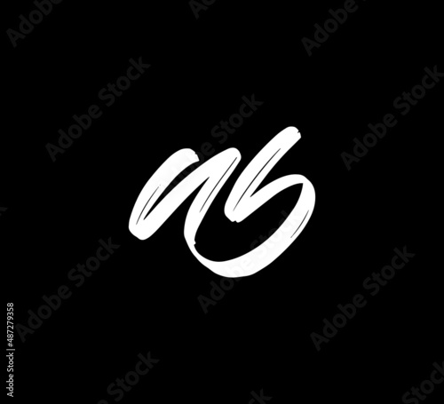 White Vector Letters Logo Brush Handlettering Calligraphy Style In Black Background Initial nb