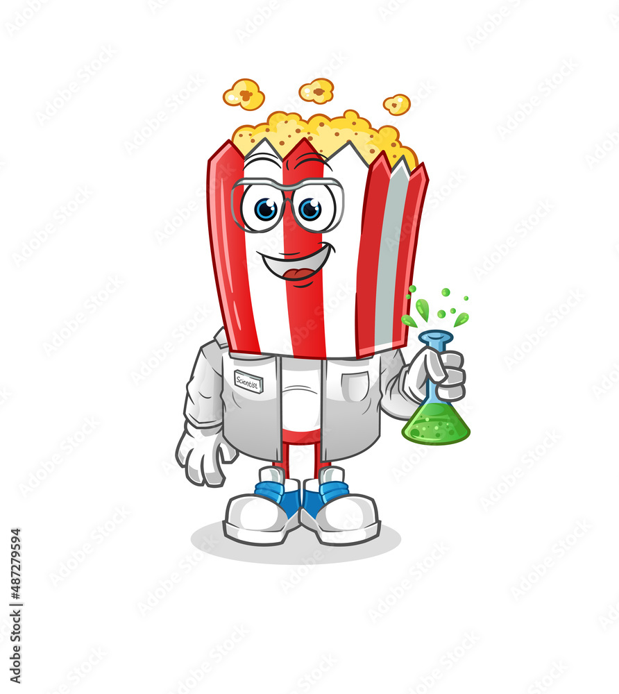 popcorn head cartoon scientist character. cartoon mascot vector