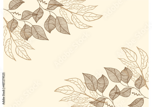 Floral frame borders design background with hand-drawn foliage line art, leaves elements decoration. Vector illustration for wedding invitation, greeting card, certificate and much more 