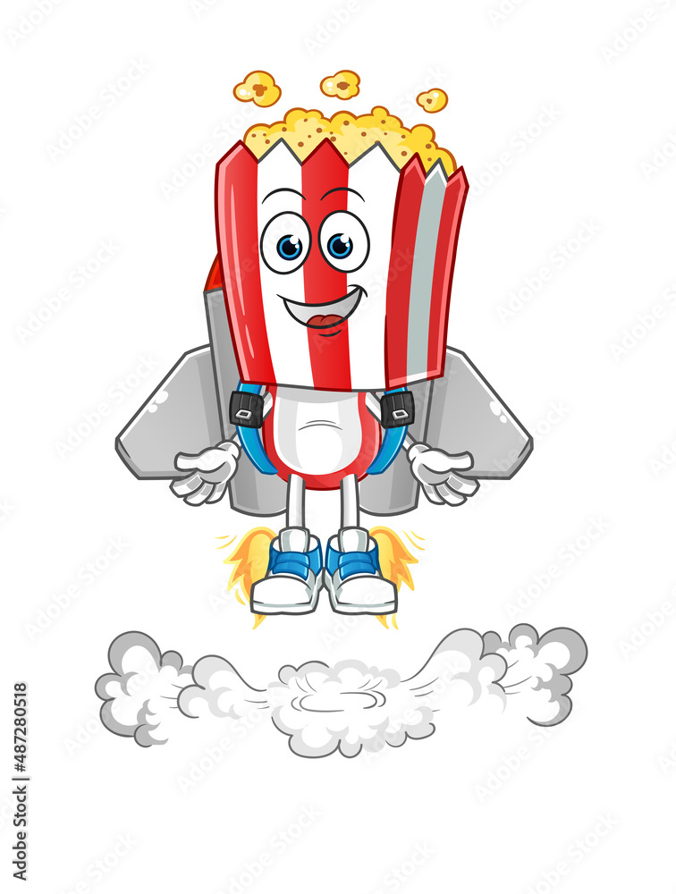 popcorn head cartoon with jetpack mascot. cartoon vector popcorn head cartoon with jetpack mascot. cartoon vector