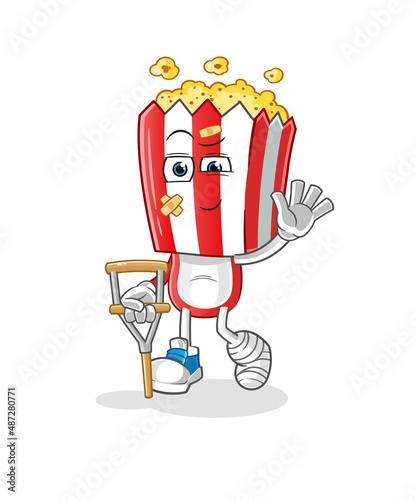 popcorn head cartoon sick with limping stick. cartoon vector