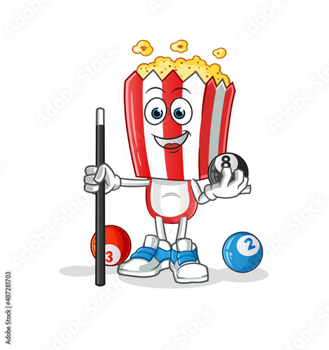 popcorn head cartoon plays billiard character. cartoon vector