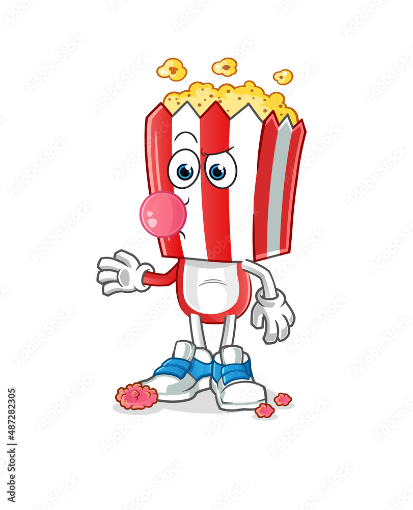 popcorn head cartoon chewing gum vector. cartoon character