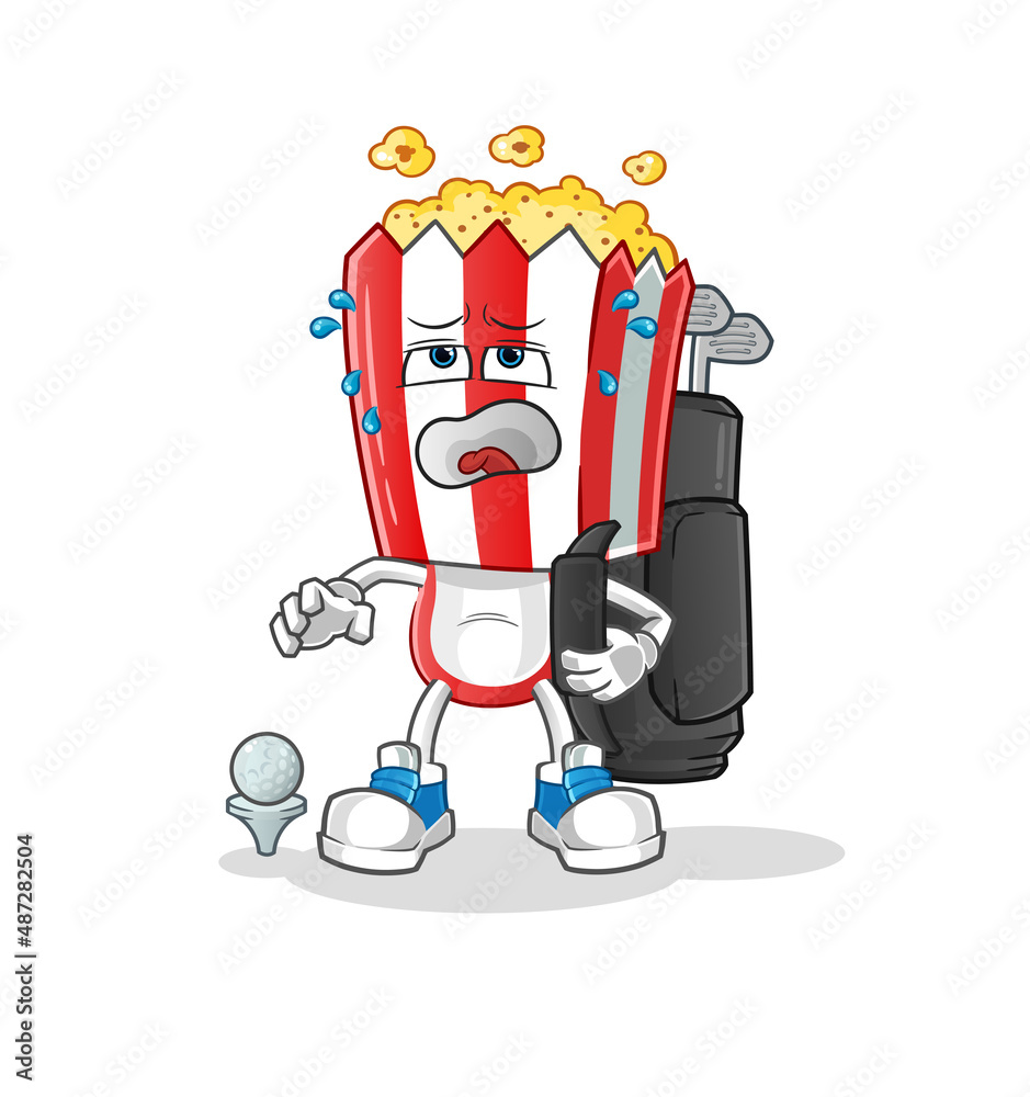 popcorn head cartoon with golf equipment. cartoon mascot vector