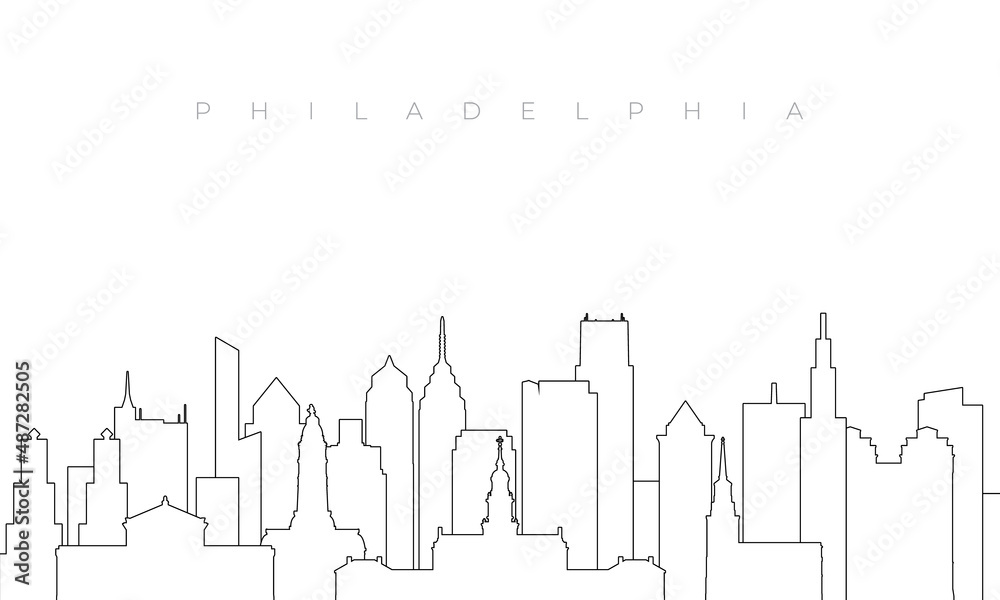 Outline Philadelphia skyline. Trendy template with Philadelphia city buildings and landmarks in line style. Stock vector design.