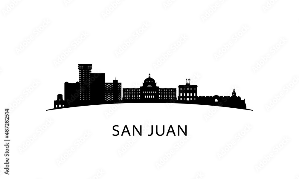 San Juan city skyline. Black cityscape isolated on white background. Vector banner.