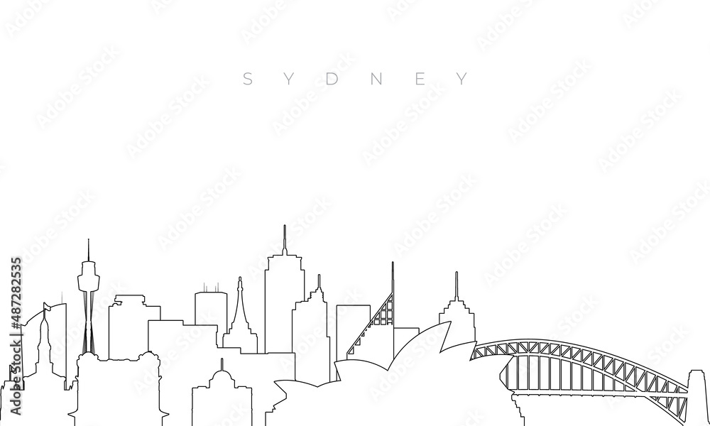 Obraz premium Outline Sydney skyline. Trendy template with Sydney city buildings and landmarks in line style. Stock vector design.