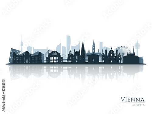 Vienna skyline silhouette with reflection. Landscape Vienna  Austria. Vector illustration.