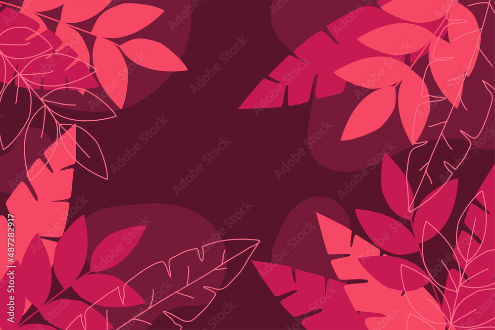 Drawn tropical leaves background with lines