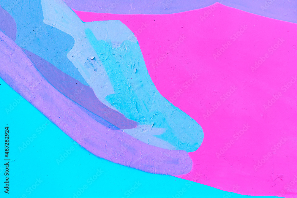 Closeup of colorful teal, pink and purple urban wall texture. Modern pattern for wallpaper design. Creative modern urban city background for advertising mockups. Minimal geometric style, solid colors