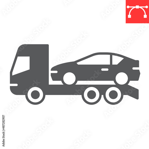 Car towing truck glyph icon, vehicle service and no parking, tow truck vector icon, vector graphics, editable stroke solid sign, eps 10.