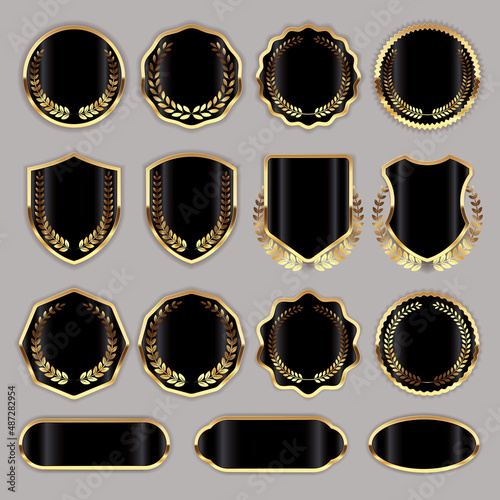 Black and gold luxury blank label badge template collection 