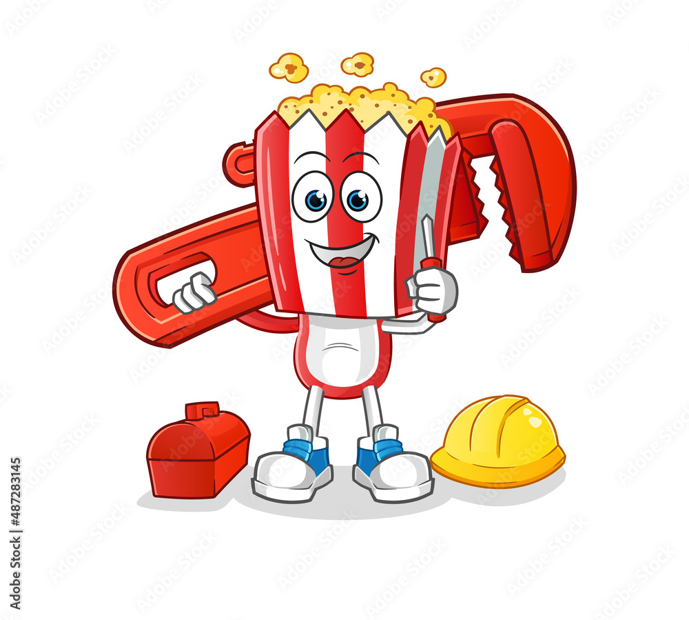 popcorn head cartoon plumber. cartoon mascot vector