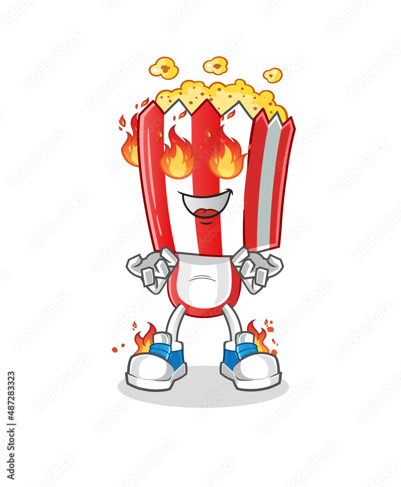 popcorn head cartoon on fire mascot. cartoon vector