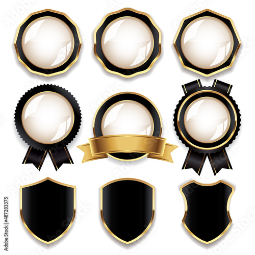 Black and gold luxury blank label badge template collection 
