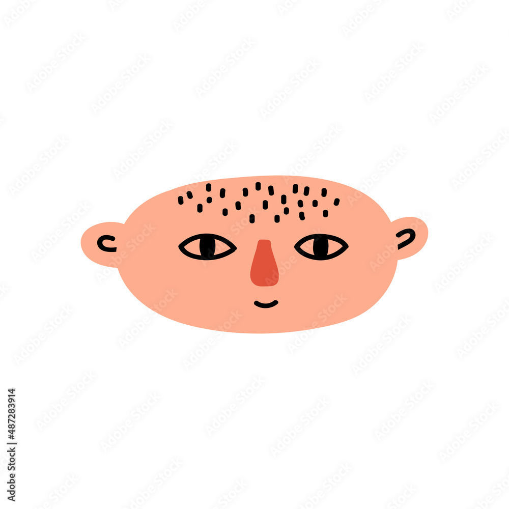 Cute baby face character isolated on white background. Fashion funny cartoon head. Colorful people avatar. Vector illustration	
