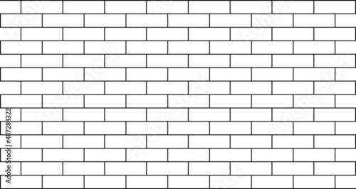 Subway tile background. Black and white brick wall pattern for kitchen and bathroom. Vector illustration.