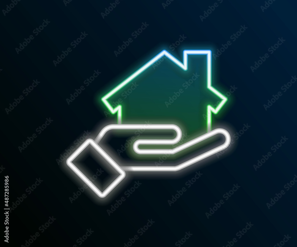 Glowing neon line Realtor icon isolated on black background. Buying house. Colorful outline concept. Vector Glowing neon line Realtor icon isolated on black background. Buying house. Colorful outline concept. Vector