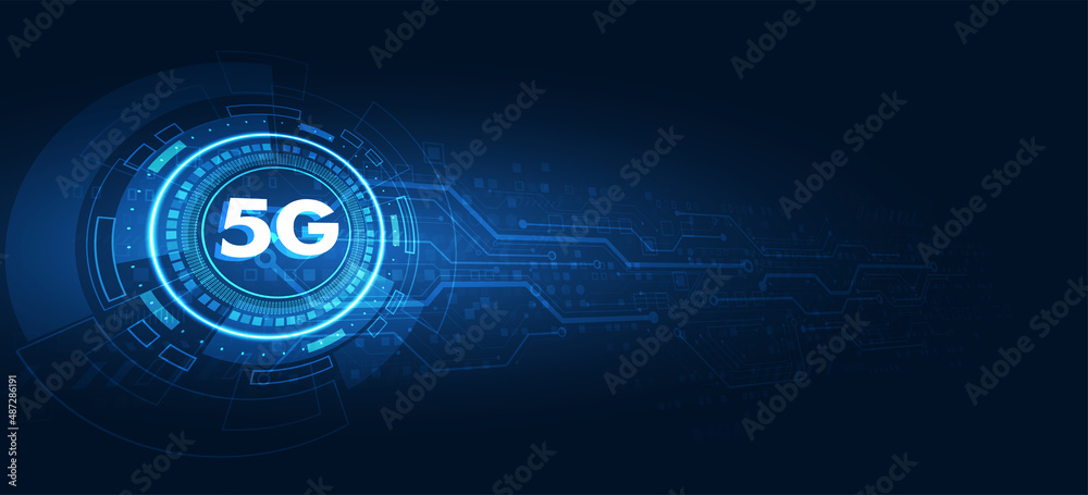 Naklejka premium 5G speed internet futuristic technology background with circuit board and light.Network electronic vector design.