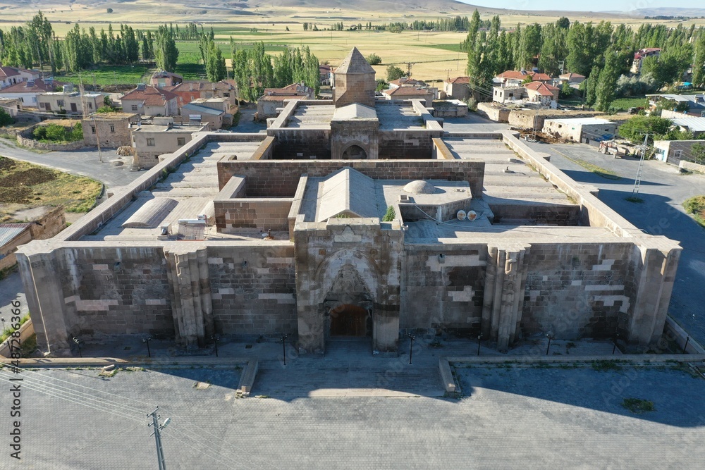 Karatay Caravanserai located in the district of Bunyan in Kayseri. The caravanserai was built in 1240 by the Seljuk vizier Celalettin Karatay. Kayseri, Turkey. Karatay Caravanserai located in the district of Bunyan in Kayseri. The caravanserai was built in 1240 by the Seljuk vizier Celalettin Karatay. Kayseri, Turkey.