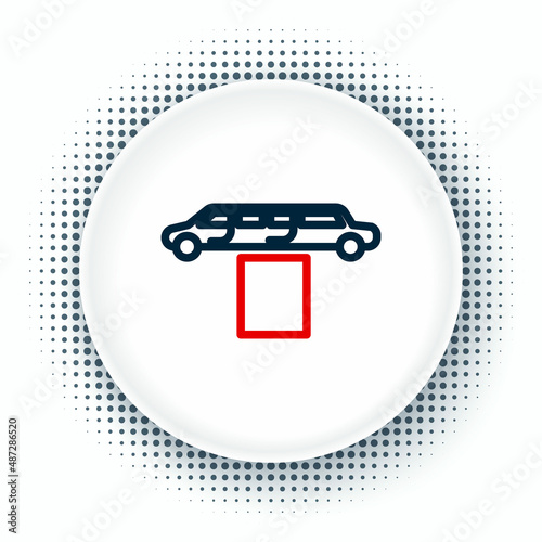 Line Luxury limousine car and carpet icon isolated on white background. For world premiere celebrities and guests poster. Colorful outline concept. Vector