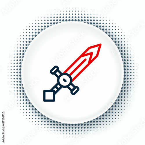 Line Medieval sword icon isolated on white background. Medieval weapon. Colorful outline concept. Vector