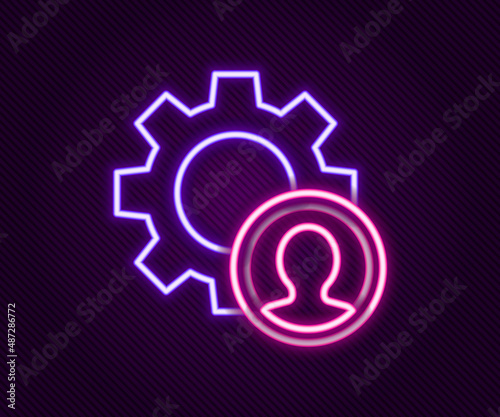 Glowing neon line Head hunting icon isolated on black background. Business target or Employment sign. Human resource and recruitment for business. Colorful outline concept. Vector