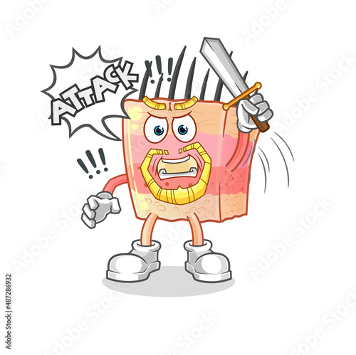 skin structure knights attack with sword. cartoon mascot vector