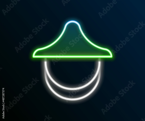 Glowing neon line Beekeeper with protect hat icon isolated on black background. Special protective uniform. Colorful outline concept. Vector