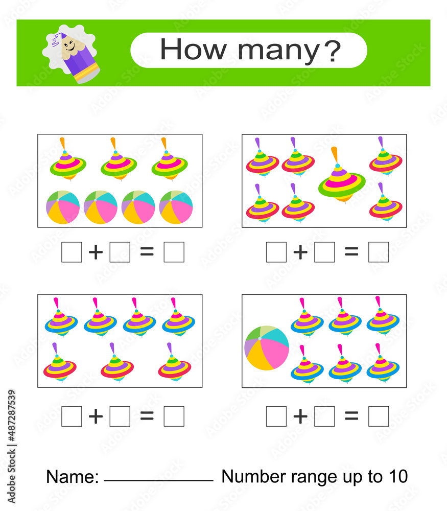 Math game for kids. Preschool worksheet activity. Printable worksheet
