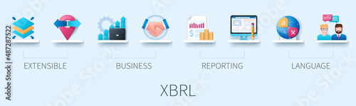 XBRL banner with icons. Extensible Business Reporting Language. Business concept. Web vector infographic in 3D style