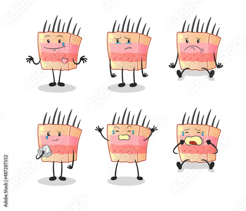 skin structure sad group character. cartoon mascot vector