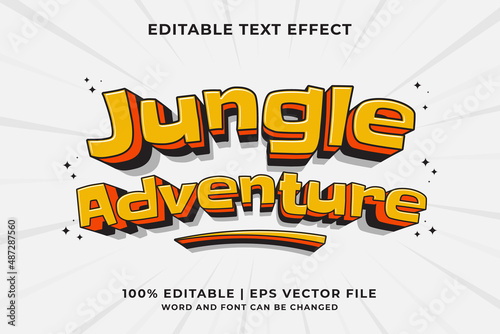 Editable text effect - Jungle Adventure 3d Traditional Cartoon template style premium vector