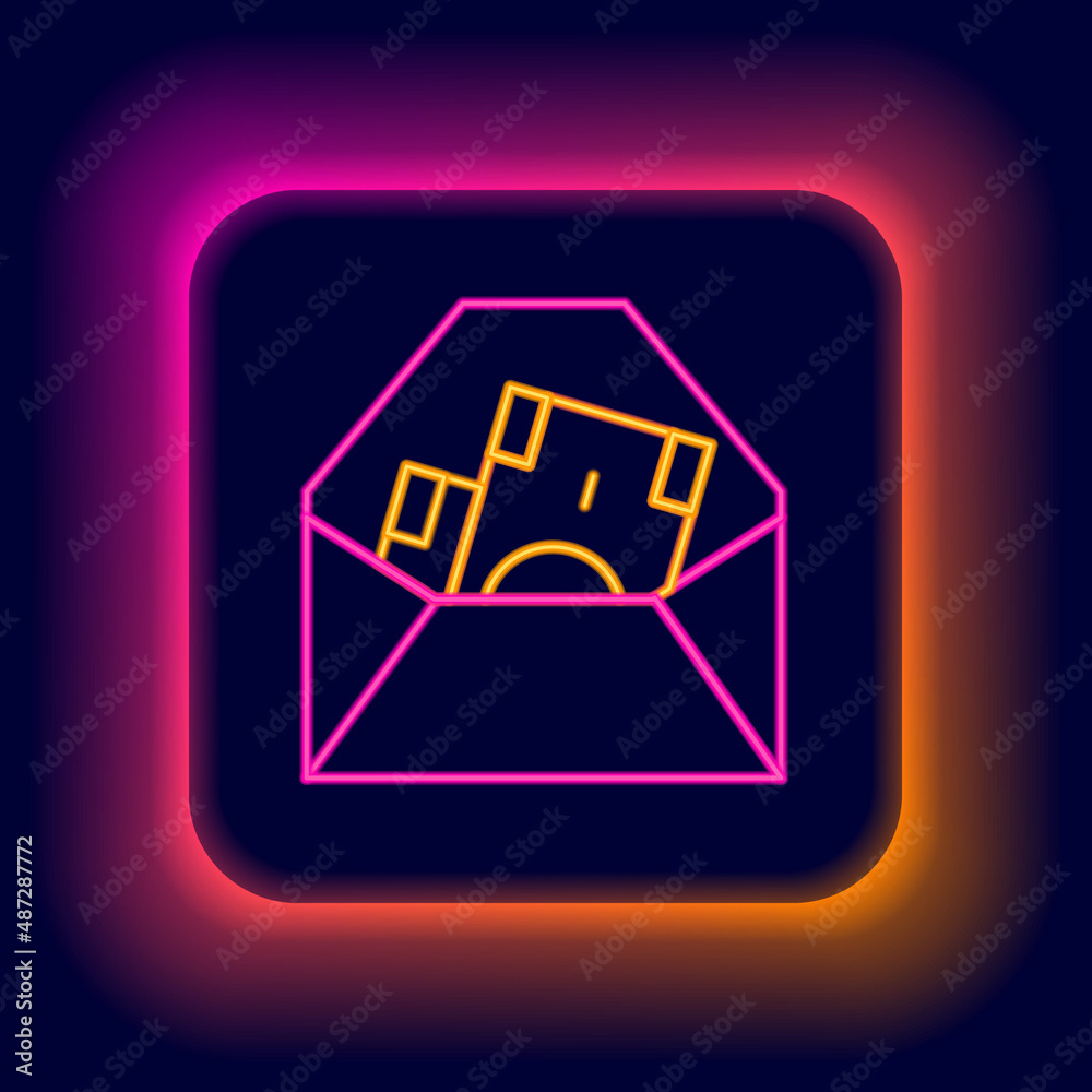 Glowing neon line Envelope with coin dollar symbol icon isolated on black background. Salary increase, money payroll, compensation income. Colorful outline concept. Vector Glowing neon line Envelope with coin dollar symbol icon isolated on black background. Salary increase, money payroll, compensation income. Colorful outline concept. Vector