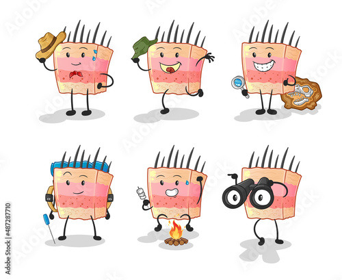 skin structure adventure group character. cartoon mascot vector