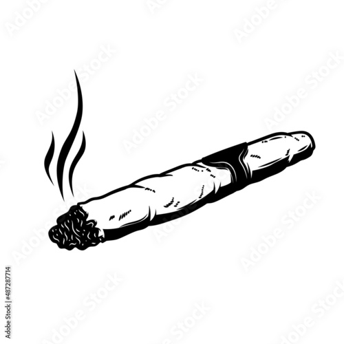 Illustration of cuban cigar in monochrome style. Design element for logo, label, sign, poster, card. Vector illustration
