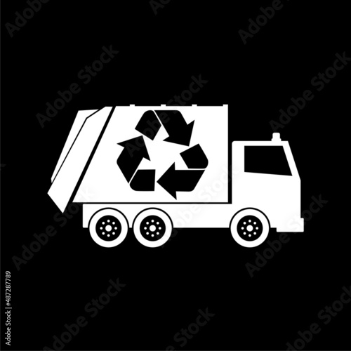 Garbage truck icon isolated on dark background