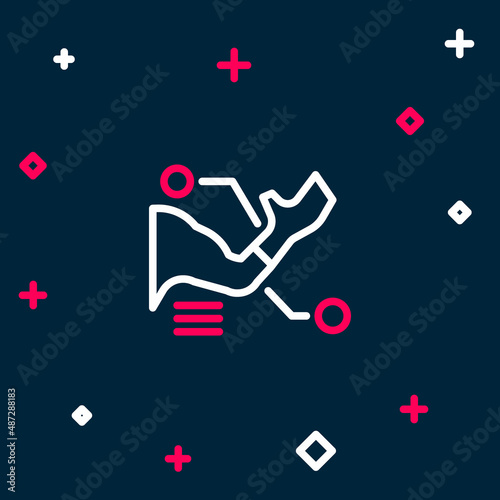 Line Prosthesis hand icon isolated on blue background. Futuristic concept of bionic arm, robotic mechanical hand. Colorful outline concept. Vector