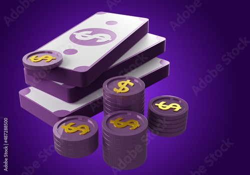 Dollars coins and banknotes...