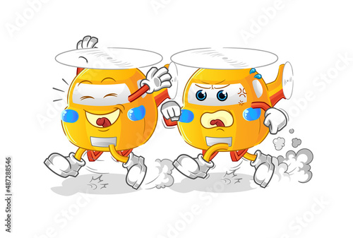 helicopter play chase cartoon. cartoon mascot vector