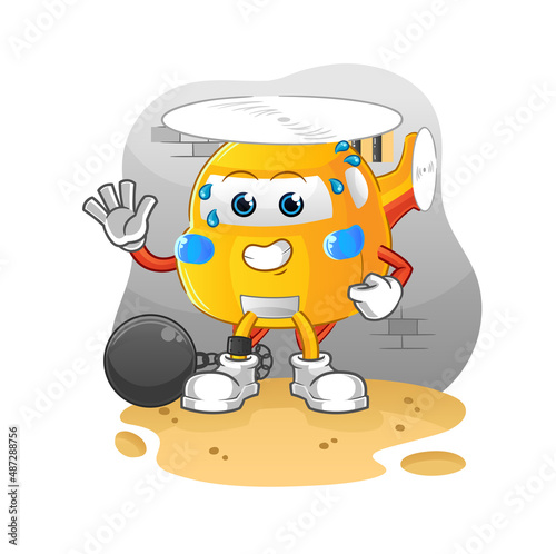 helicopter criminal in jail. cartoon character