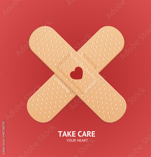 Realistic Detailed 3d Aid Band Plaster Medical Patch Cross Shape. Vector