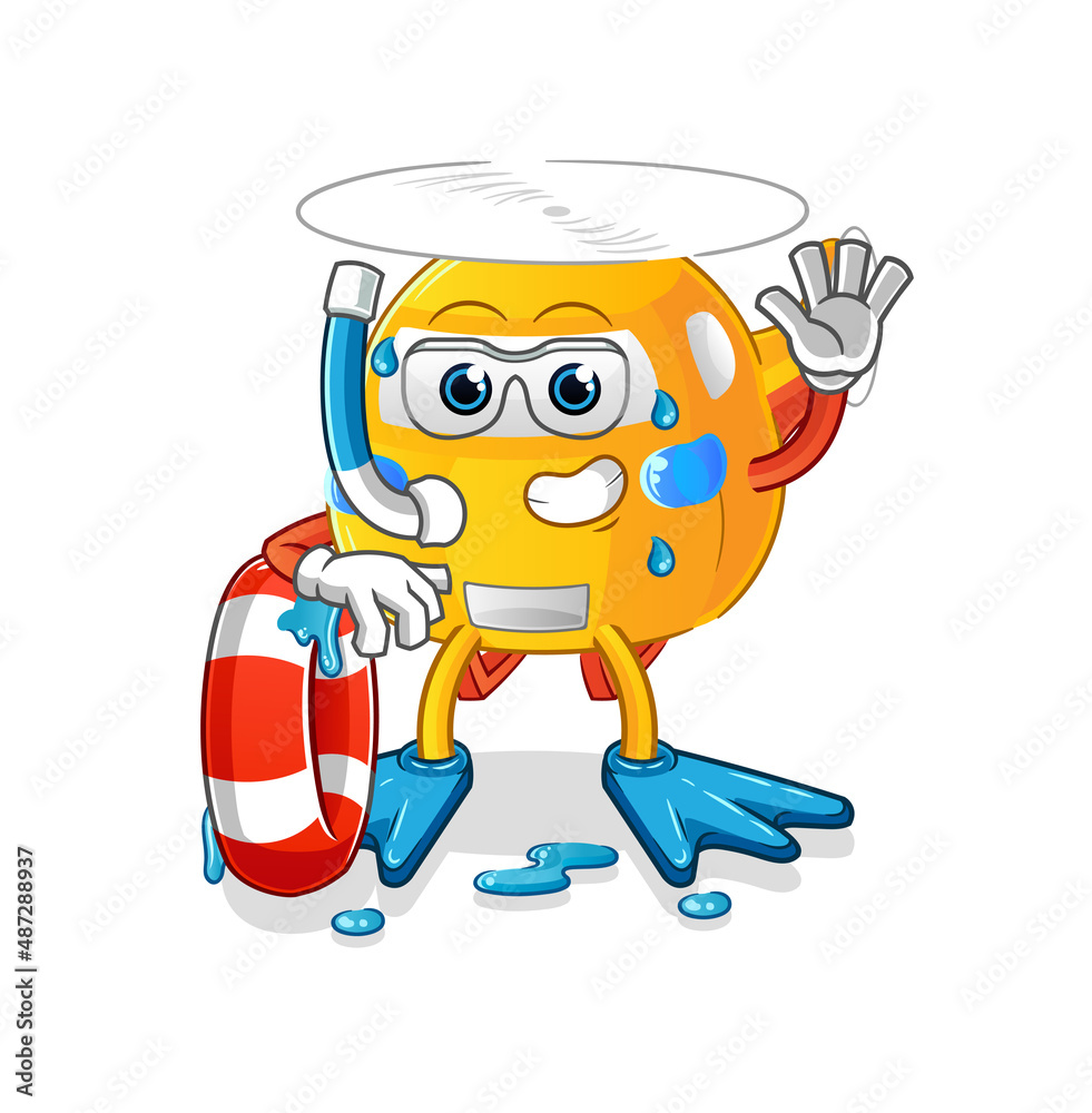 helicopter swimmer with buoy mascot. cartoon vector