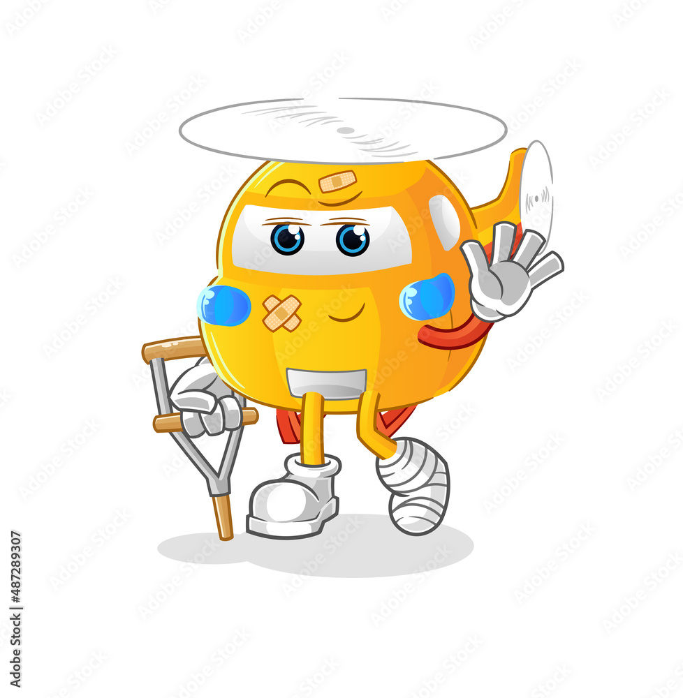helicopter sick with limping stick. cartoon mascot vector helicopter sick with limping stick. cartoon mascot vector